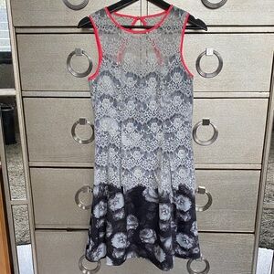 Jessica Simpson Gray and Pink Floral Midi Dress